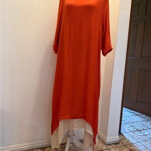 Women's Burnt Orange High-Low Dress with Layered Hem